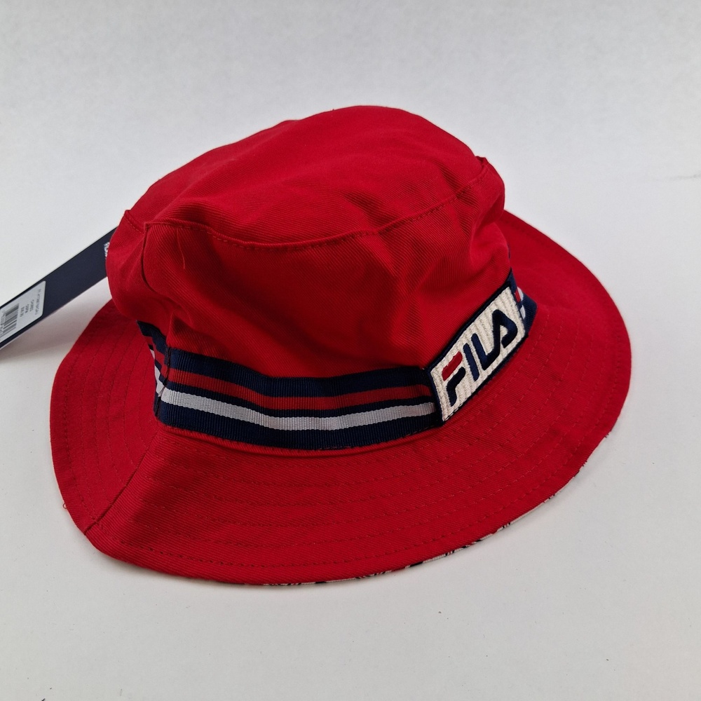 FILA Bucket Hat One Size Red Reversible Logo Print Tennis Sports Summer Mens